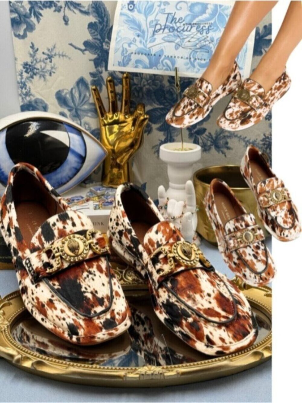 🆕 KURT GEIGER LONDON 🧿 NWOB Mansion Soft Loafer, Cow Print - Sz 39 US8.5